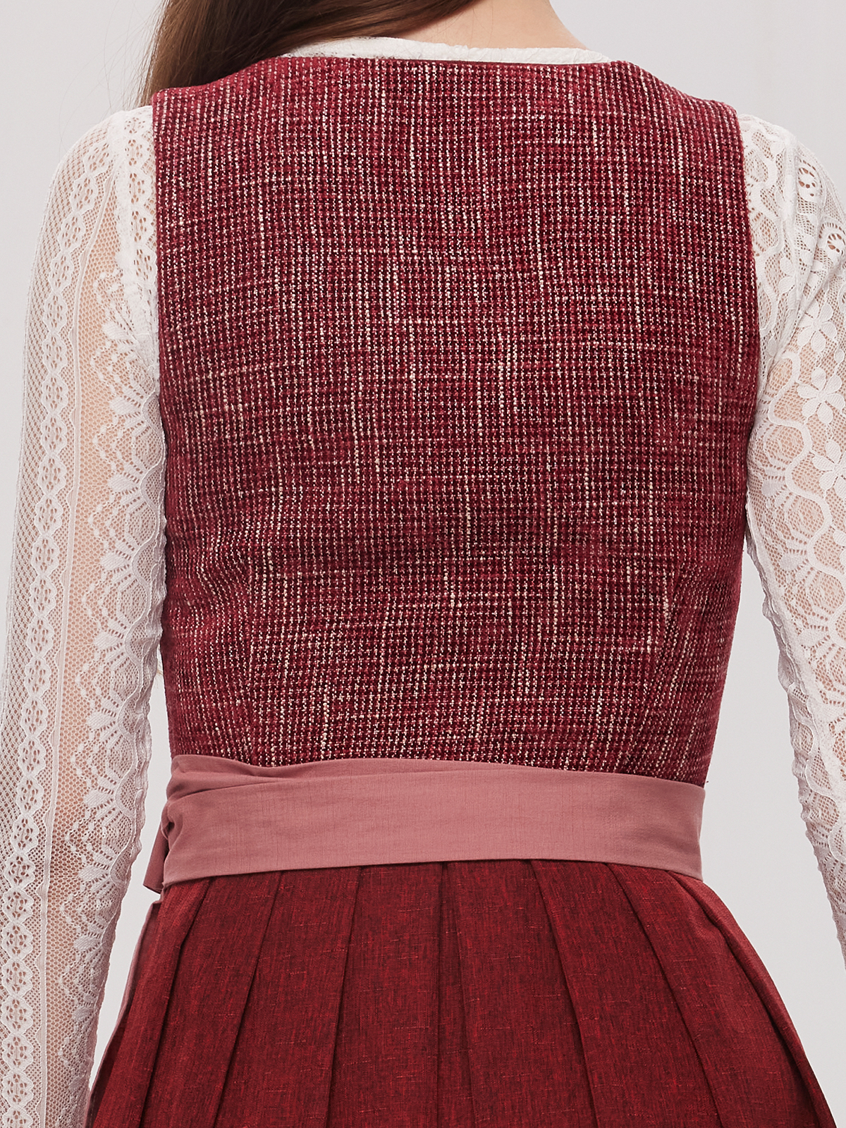 Dirndl Bluse Spitze Langarm in Rot