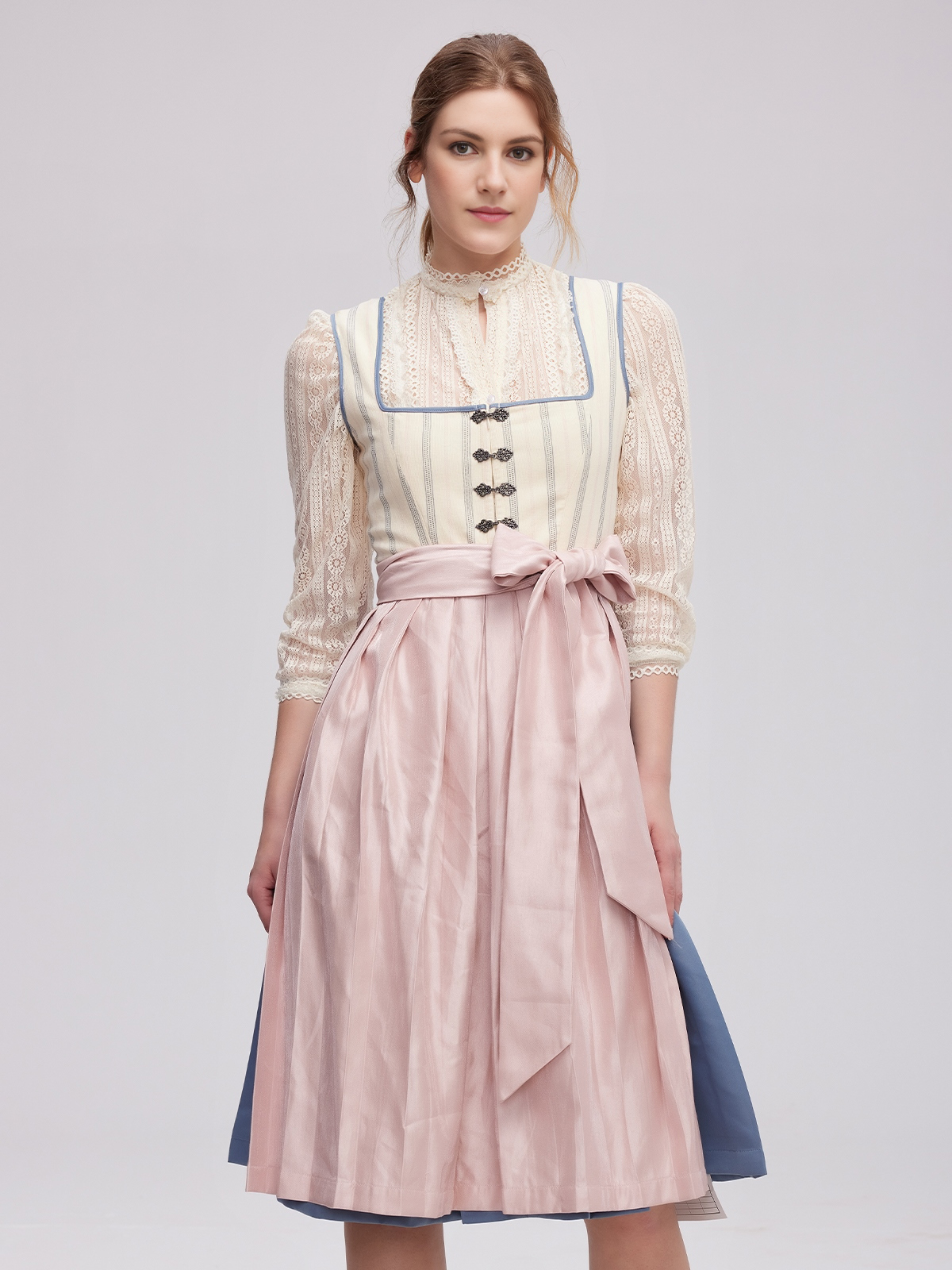 Beige Midi Dirndl mit traditioneller Schürze