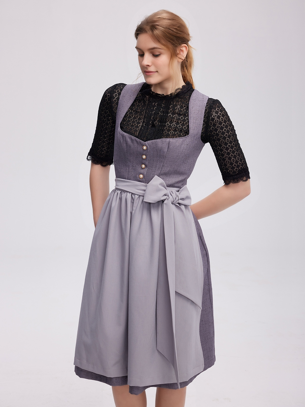 Dirndlbluse hochgeschlossen kurzarm in Grau